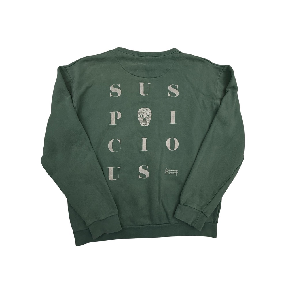 Suspicious Antwerp Sweatshirt Men XXL Green Skull Graphic Crewneck Cotton